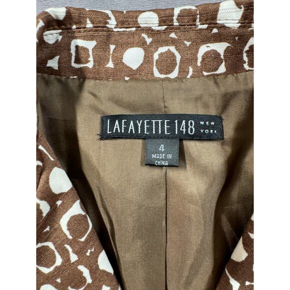 Lafayette 148 Blazer Women's Size 4 Brown Ivory Jacket 3/4 Sleeve Button Cotton - Picture 2 of 11